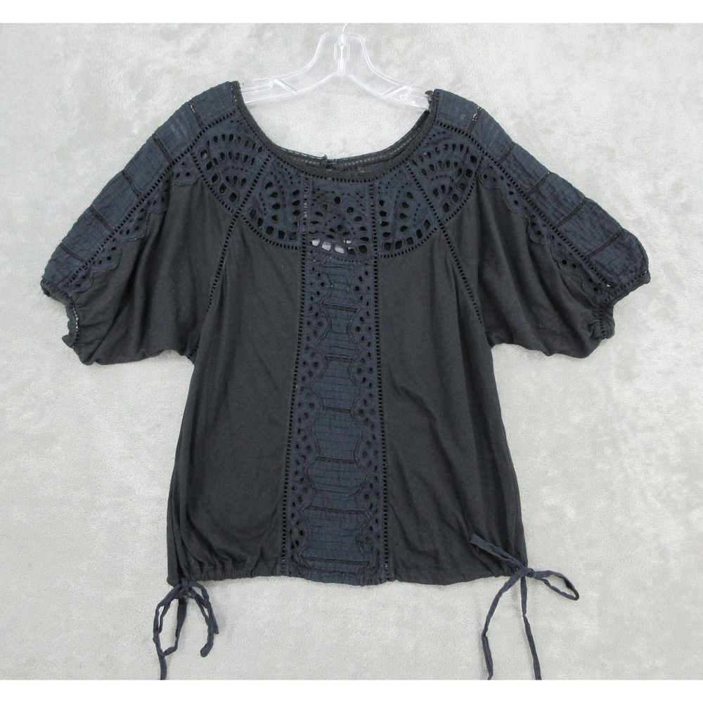 Anthropologie Vanessa Virginia Blouse Womens Small Eyelet Sheer Lace Side‎ Tie